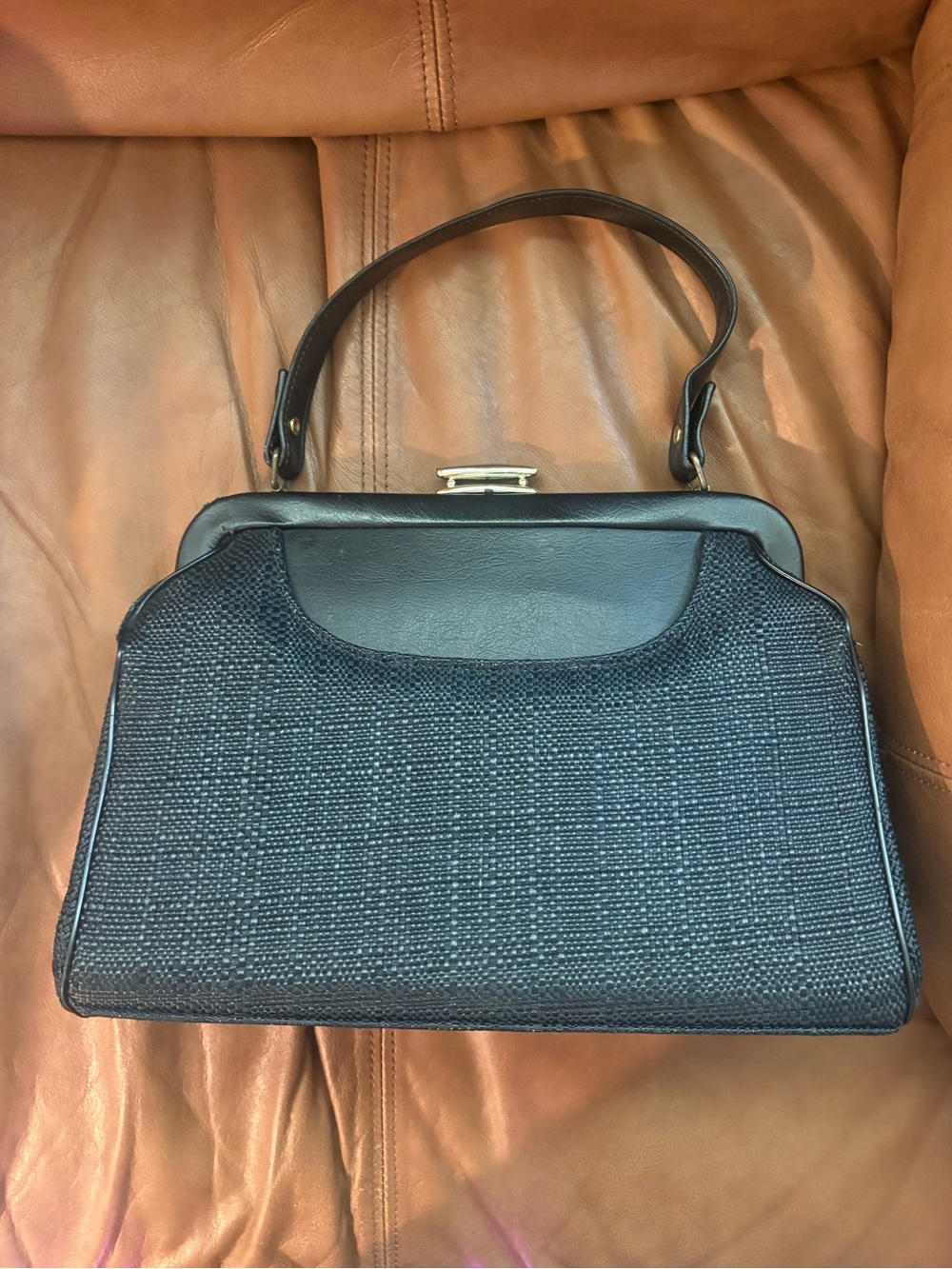 Vintage Black Woven Top-Handle Women's Bag